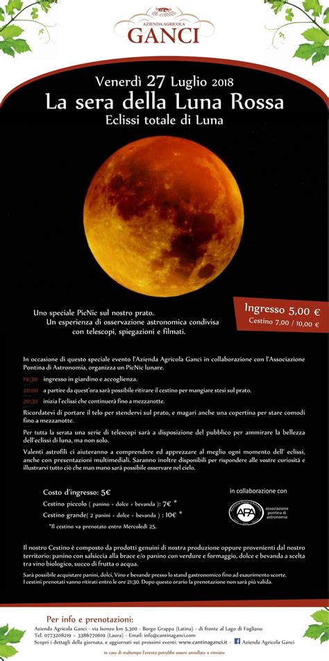 La Sera Della Luna Rossa Venerd Luglio Cantina Ganci Latina Apa Lan