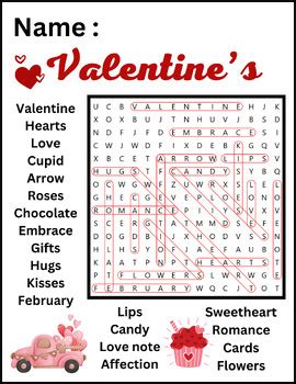 NO PREP VALENTINE S DAY Word Search Puzzle Worksheet Activity TPT