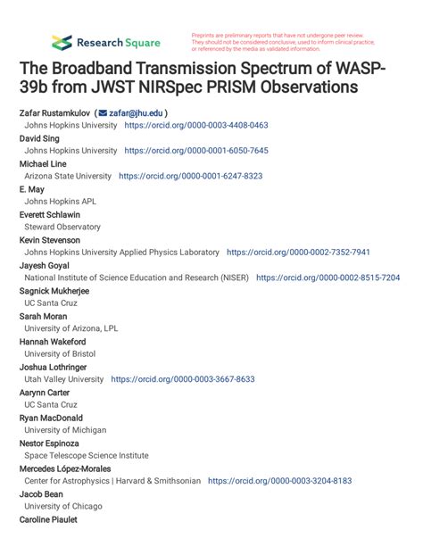 PDF The Broadband Transmission Spectrum Of WASP 39b From JWST NIRSpec