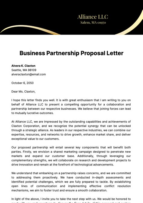 Free Business Partnership Proposal Letter Template Edit Online