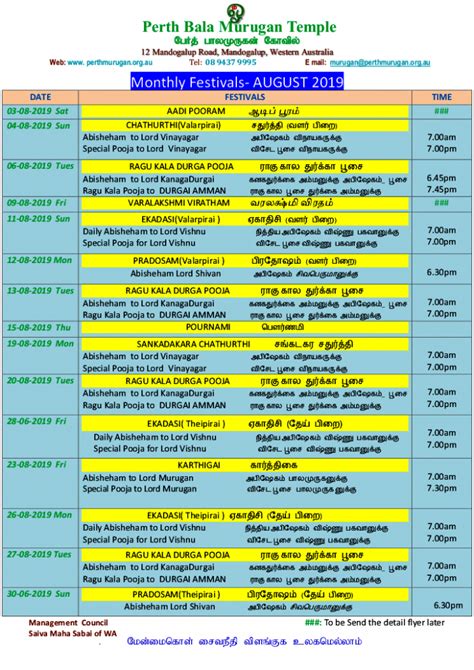 Monthlyfestivals August Perth Balamurugan Temple