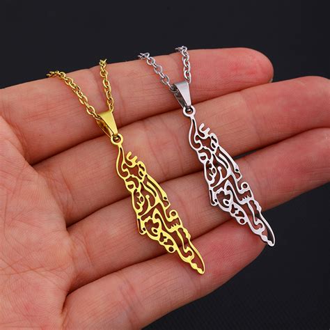 Wholesale Palestine Israel Map Pendant Necklaces For Men Women Hollow