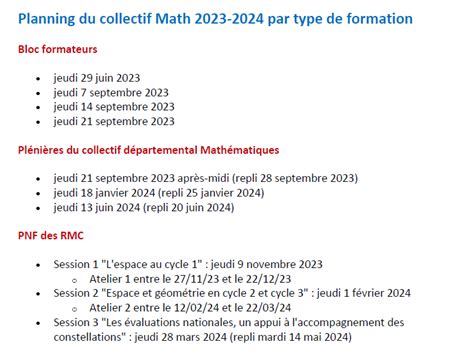 Planning Du Collectif Maths Les Math Matiques L Cole