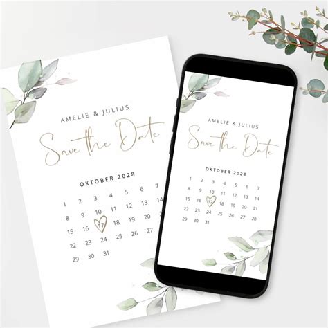 Save The Date Eukalyptus Kalender