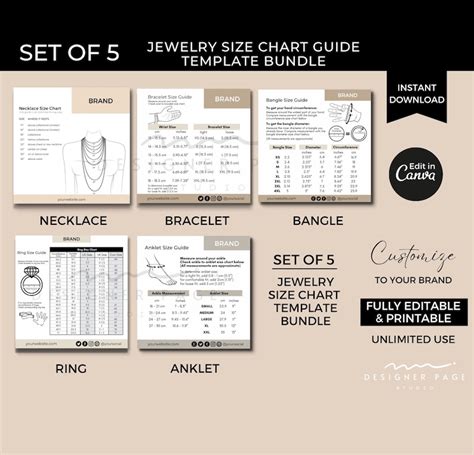 Necklace Size Chart Template Canva Editable Jewelry Size Guide Set