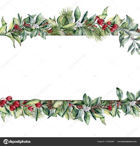 Watercolor Christmas Floral Banner Hand Painted Floral Garland With