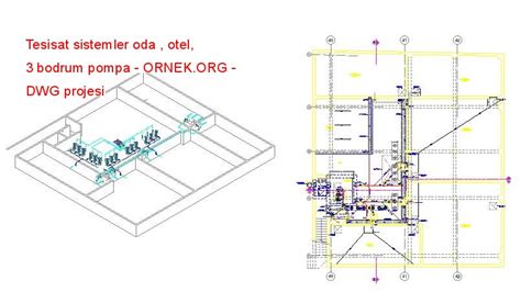 Proje Sitesi Tesisat Sistemler Oda Otel Bodrum Pompa Autocad Projesi