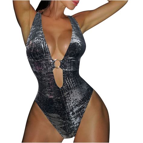 Dasayo Fashion Swim Suits for Women V-Neck Sparkly One Piece Backless