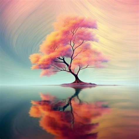 Premium Ai Image A Tree Is Reflected In The Water With The Colors Of