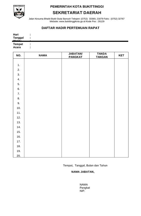 DOC Contoh Daftar Hadir Rapat DOKUMEN TIPS