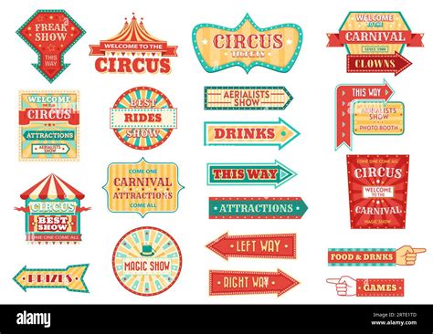 Big Top Circus Show Retro Signs Glowing Arrow Pointers Carnival And