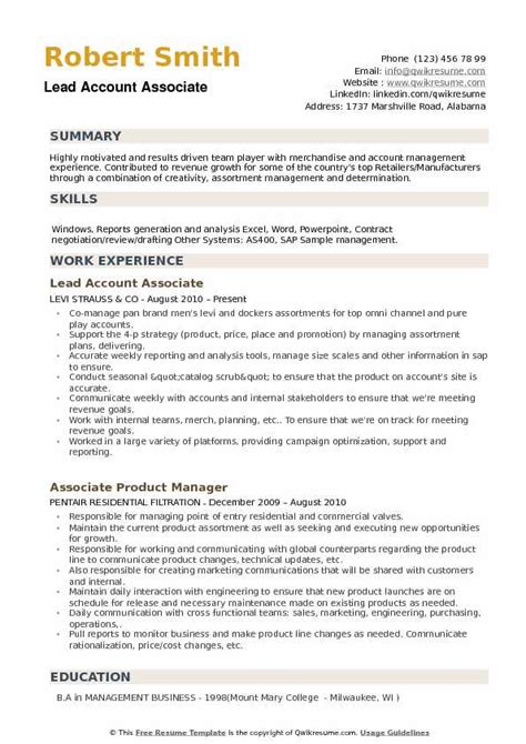 Account Associate Resume Samples Qwikresume