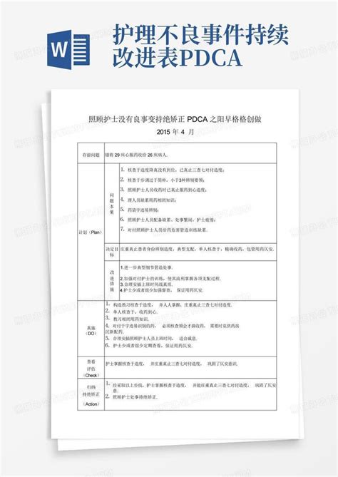 护理不良事件持续改进表pdcaWord模板下载 编号qdgynkjk 熊猫办公