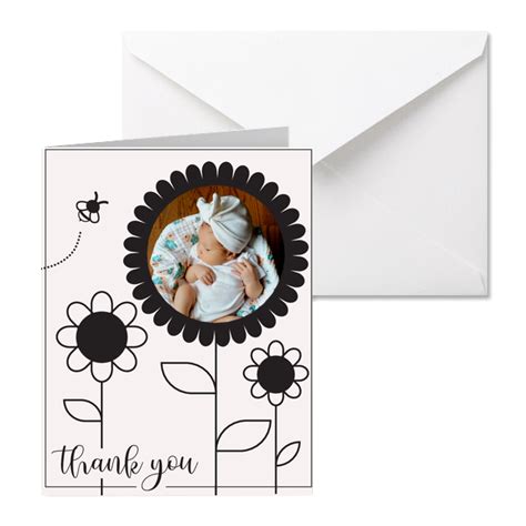 Thank You Floral Script Photo Card Full Color Classic Note Card