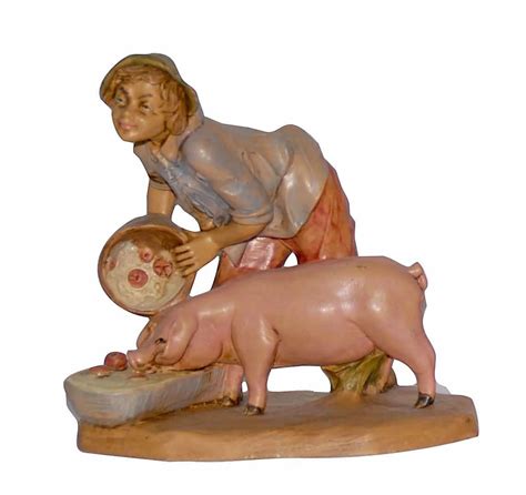 Shepherd With Pig Cm 16 6 3 Inch Lux Euromarchi Nativity Scene