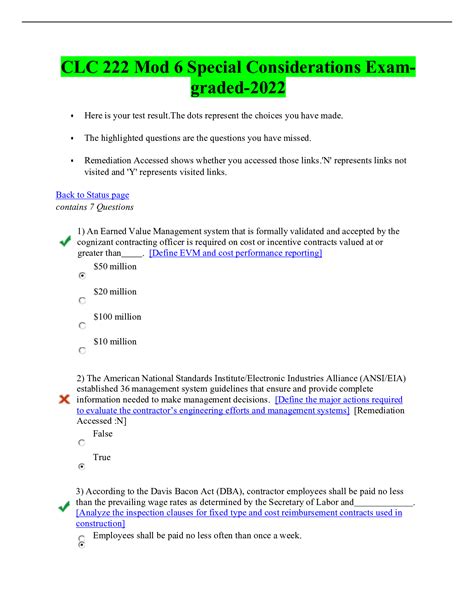 CLC 222 Mod 6 Special Considerations Exam Graded 2022 Browsegrades