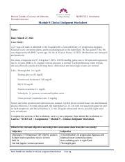 NUR 521 Module 9 Clinical Judgement Docx MOUNT CARMEL COLLEGE OF