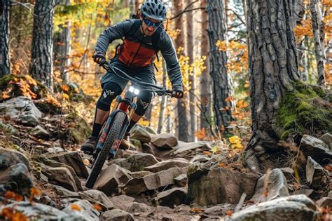 premium photo  man riding  mountain bike   forest