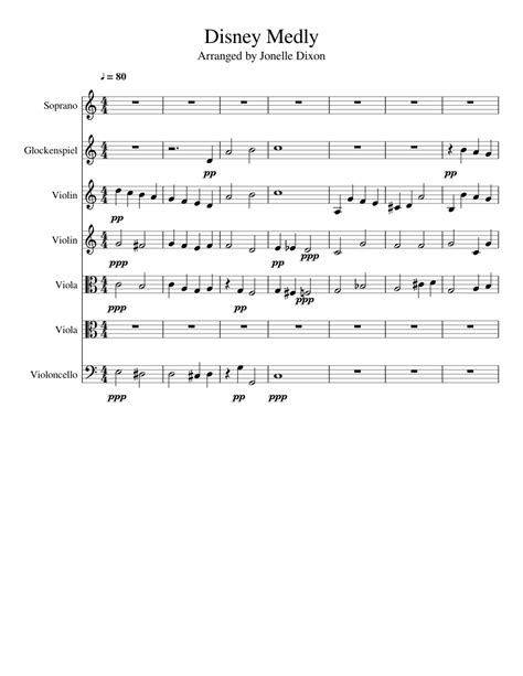 Disney Medly Unfinished Sheet Music For Violin Viola Mixed Quartet