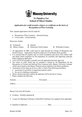 Fillable Online Maori Massey Ac Form Rpl Application Revised