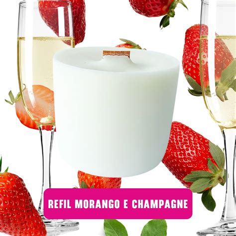 Refil de Vela Aromática Premium Morango e Champagne Cera 100 Vegetal