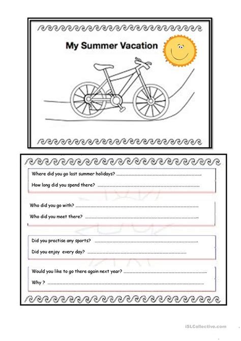 My Summer Vacation English Esl Worksheets Summer Vacation Writing