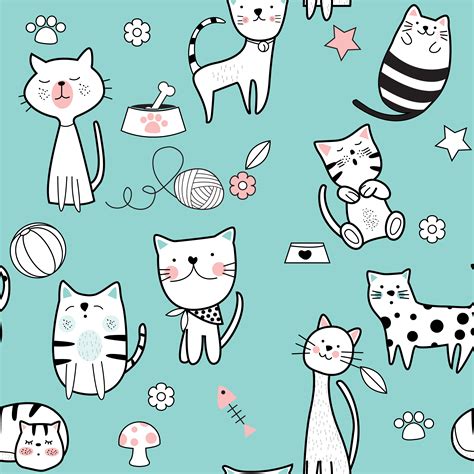 Cute Cat Blue Seamless Pattern 667528 Vector Art At Vecteezy