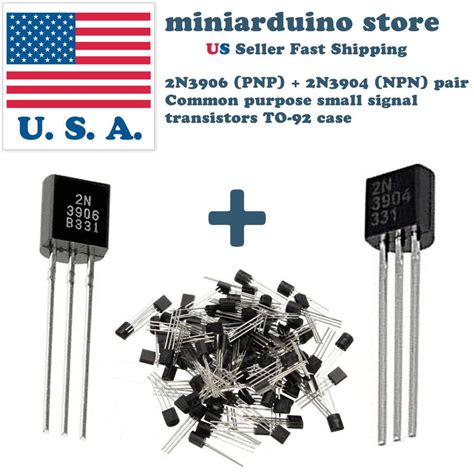 100Pcs 50 x 2N3906 PNP + 50 x 2N3904 NPN pairs TO-92 general purpose t ...