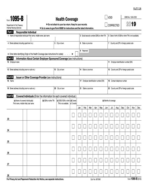 1095 B - Printable Health Coverage Template in PDF