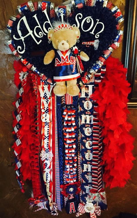 Big Homecoming Mum Heart Cheerleader Bear Huge Hoco Cheer Red Navy