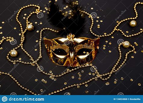 Black And Gold Carnival Mask Top View Stock Photo Image Of Masking