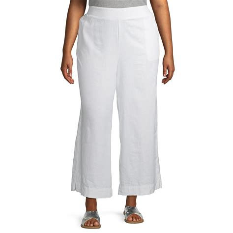 Terra And Sky Terra And Sky Womens Plus Size Wide Leg Linen Crop Pants