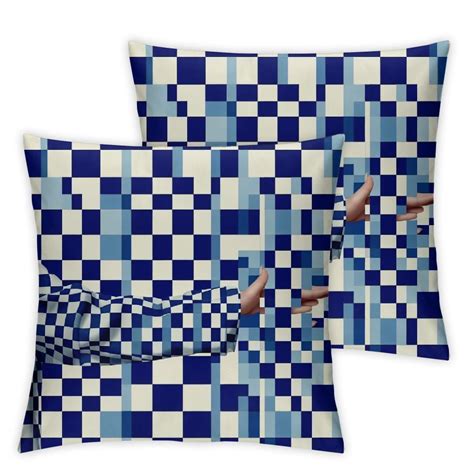 Ulloord Pillow Covers Blue And White Checkered Fabric Design Double