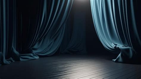 Premium Photo | Blue curtains in a dark room with a light on the left