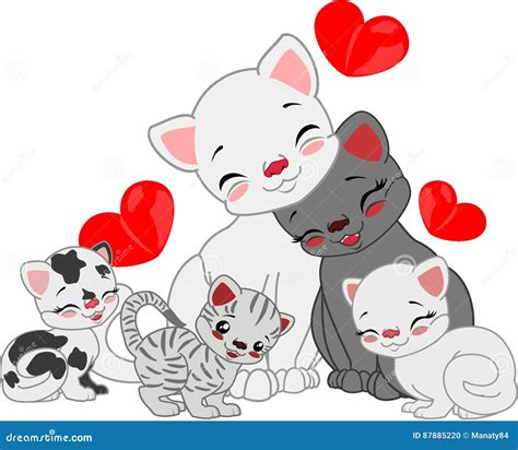 Fam Lia De Gato Dos Desenhos Animados Ilustra O Do Vetor Ilustra O