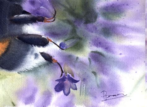 Bumble Bee Original Watercolor Painting Watercolour By Olga Shefranov