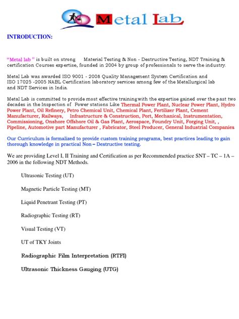 Ndt Training Course Brochure Pdf Nondestructive Testing Ultrasound