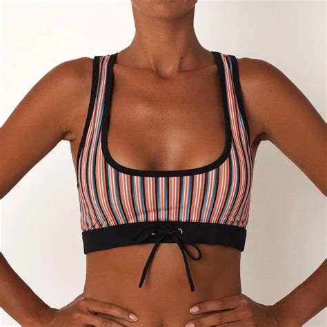 Sexy Slim Fitting Bikini Stripe Bowknot Sports Bra Top Low Wasit Bikini