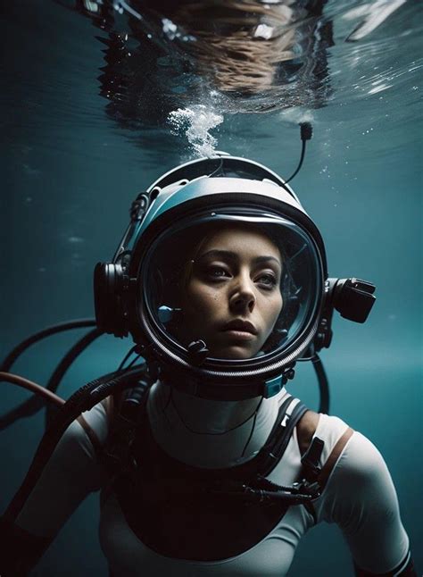 Girl In An Underwater Space Suit Of The Future Underwater