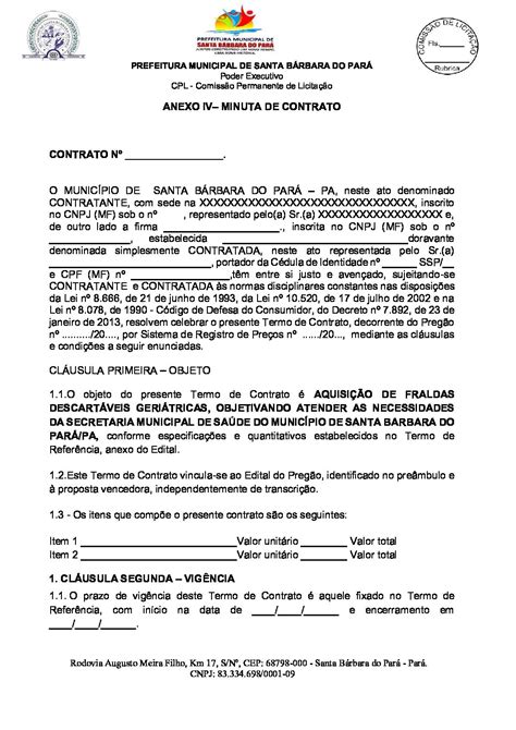 Minuta Do Contrato Prefeitura Municipal De Santa B Rbara Do Par