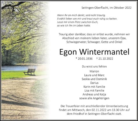 Traueranzeigen Von Egon Wintermantel Schwaebische De Trauerportal