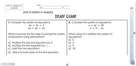 Systems Of Equations 1 Through 7 Unit 1c Algebra 1