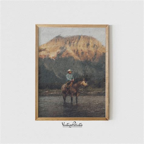 Western Cowboy Painting Vintage Wall Art Mid Century Decor - Etsy