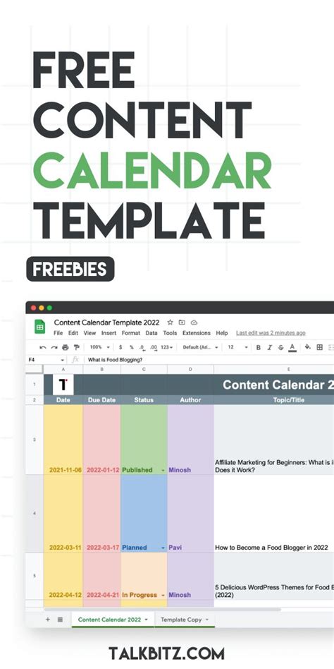 Free Content Calendar Template Talkbitz In Content Calendar