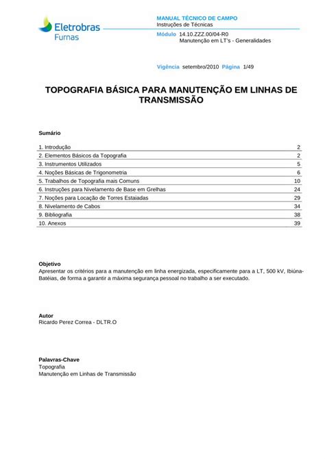 PDF TOPOGRAFIA BÁSICA PARA MANUTENÇÃO EM LINHAS DE ddaibot10 furnas