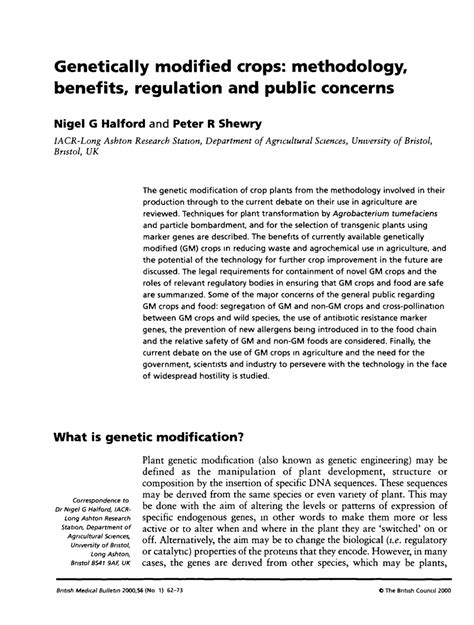 Pdf Genetically Modified Crops Methodology Benefits Regulation And