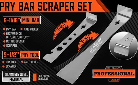 Horusdy 2 Piece Stainless Steel Pry Bar Scraper Set 6 1116” And 9 12