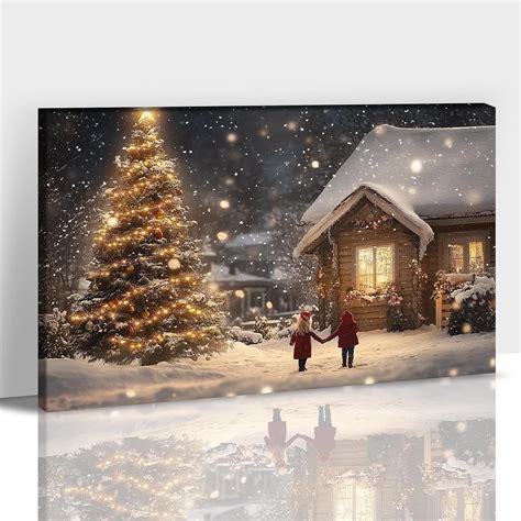 Asdg12s Christmas Canvas Wall Art Vintage Country Town Snowy Scene