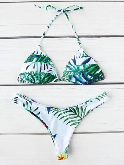 Sets de bikini triángulo con estampado tropical Spanish SheIn Sheinside