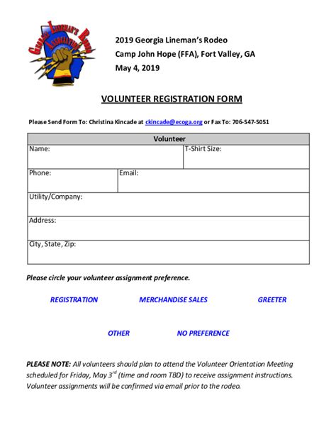 Fillable Online Volunteer Registration Form Georgia Lineman S